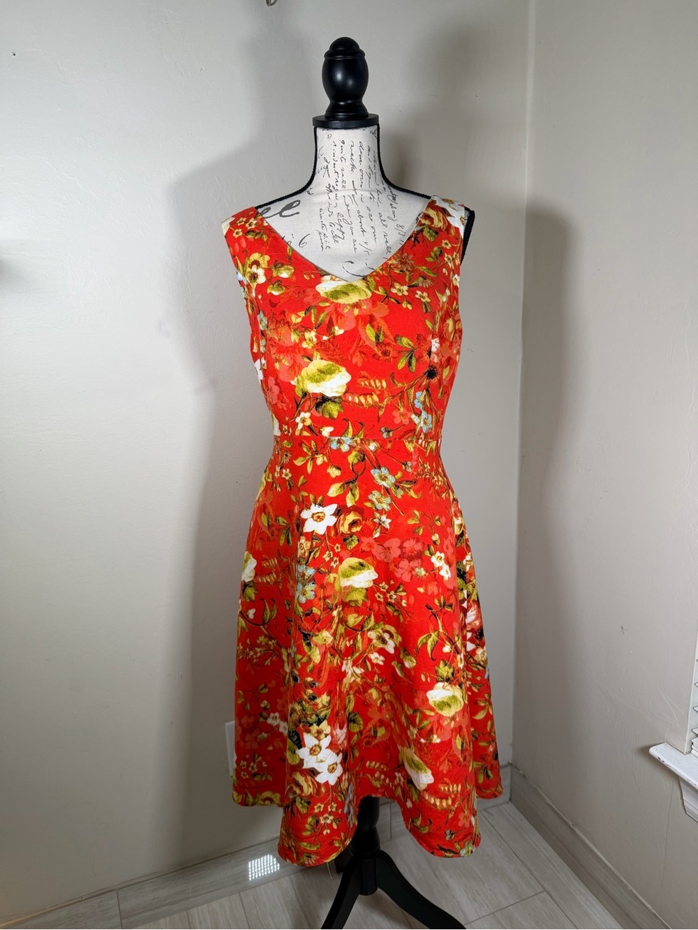 Premise Red Floral A-Line Midi Dress